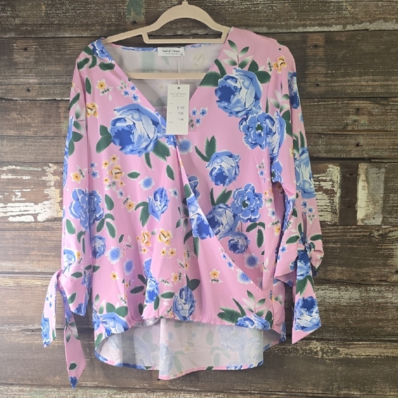 Soul of Curves Tops - Soul Of Curves Pink Asymmetrical Tie Front Blouse, Womens Plus Size 1X, NWT